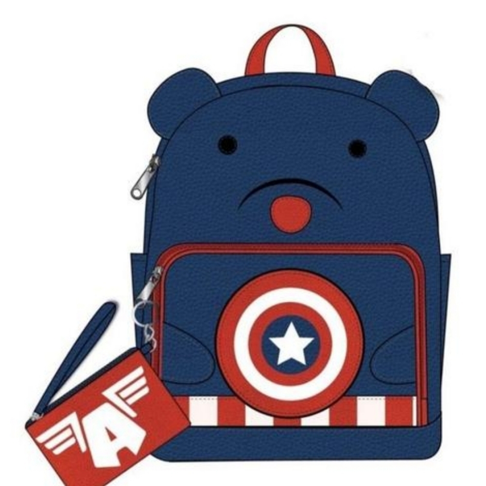 DISNEY MARVEL CAPTAIN AMERICA BEAR MINI BACKPACK WITH COIN PURSE